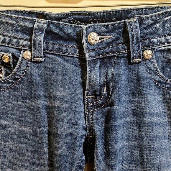 Miss Me Size 26 Style:ME8464BR Bootcut Embellished Embroidered Distressed Sequin - Picture 6 of 9